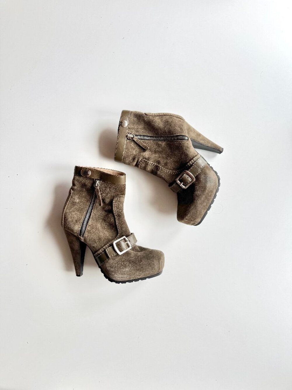 PROENZA SCHOULER Peat Suede Leather Moto Biker Platform Ankle Boots, Size 37.5